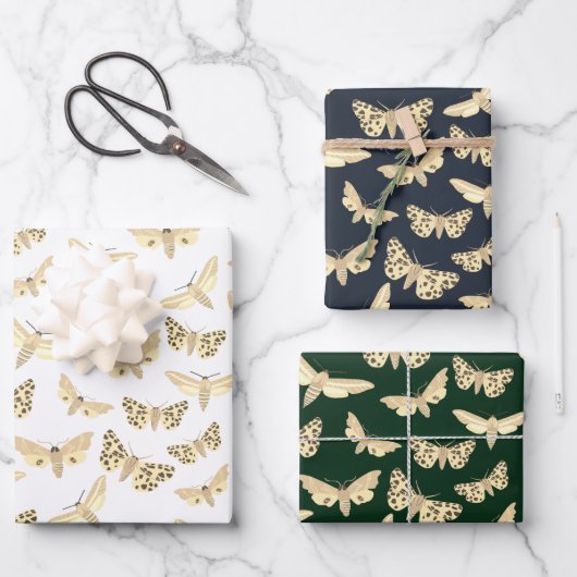 Modern Moth Pattern Elegant Chic Neutral Gift Inpakpapier Vel (Voorkant)