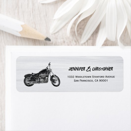 Modern Motorfiets Biker Bruiloft Retouradres Etiket (Insitu)