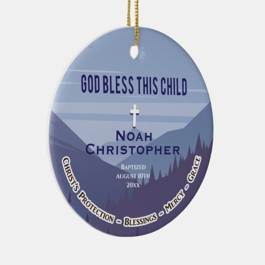 Modern Mountain God Bless Christening Baptisme Keramisch Ornament (Rechts)