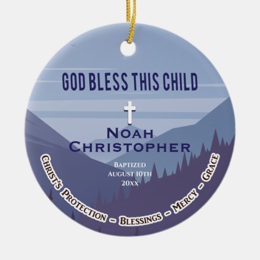 Modern Mountain God Bless Christening Baptisme Keramisch Ornament (Voorkant)