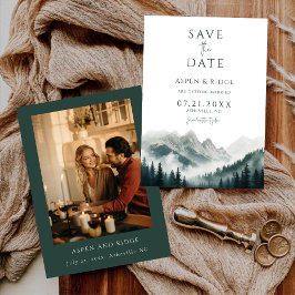 Modern Mountain Greenery Save the Date Photo Kaart