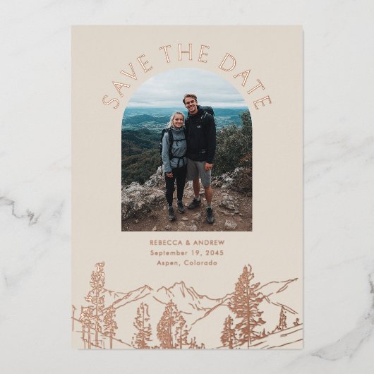 Modern Mountain Outdoors Wedding Save The Date Folie Uitnodiging (Voorkant)