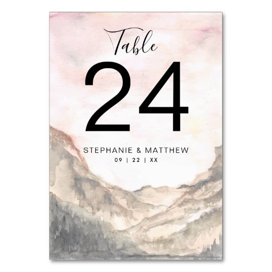 Modern Mountain Waterverf bruiloft Kaart (Achterkant)