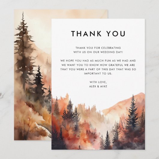 Modern Mountain Wedding Herfst Custom Bericht Bedankkaart (Voorkant / Achterkant)