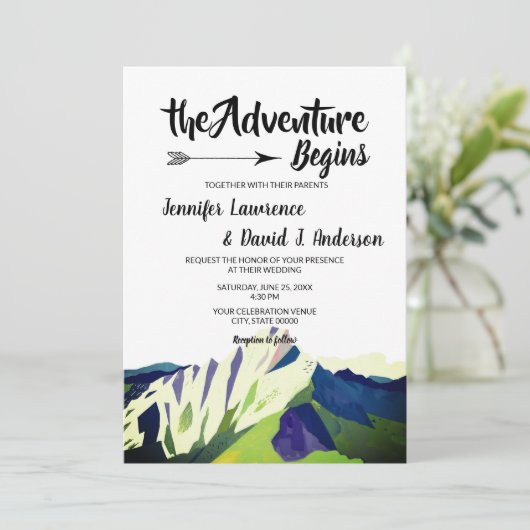 Modern Mountain Woodland Forest bruiloft Kaart (Staand voorkant)
