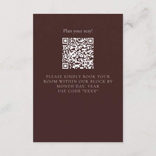 Modern Mousse Brown Wedding Hotel Block Enclosure Informatiekaartje (Achterkant)