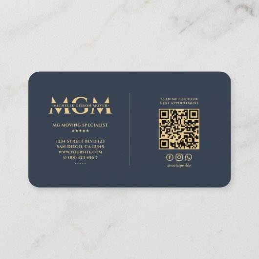 Modern Mover Moving Expert Monogram Blauw Visitekaartje (Achterkant)