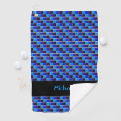 Modern mozaïek in zwart, koningsblauw, op maat golfhanddoek (Insitu)