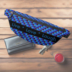 Modern mozaïek in zwart, koningsblauw, op maat heuptasje