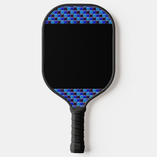 Modern mozaïek in zwart, koningsblauw, op maat pickleball paddle (Achterkant)