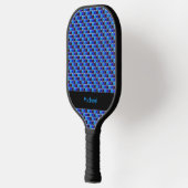 Modern mozaïek in zwart, koningsblauw, op maat pickleball paddle (Links)