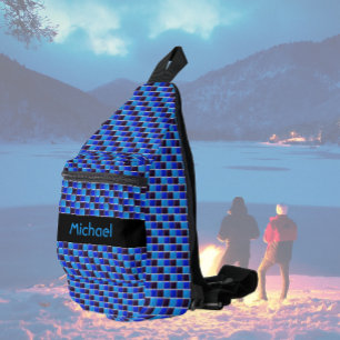 Modern mozaïek in zwart, koningsblauw, op maat sling bag