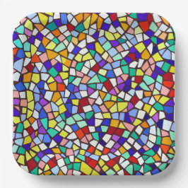 Modern Mozaïek Kleurrijke Tegels Patroon Papieren Bordje