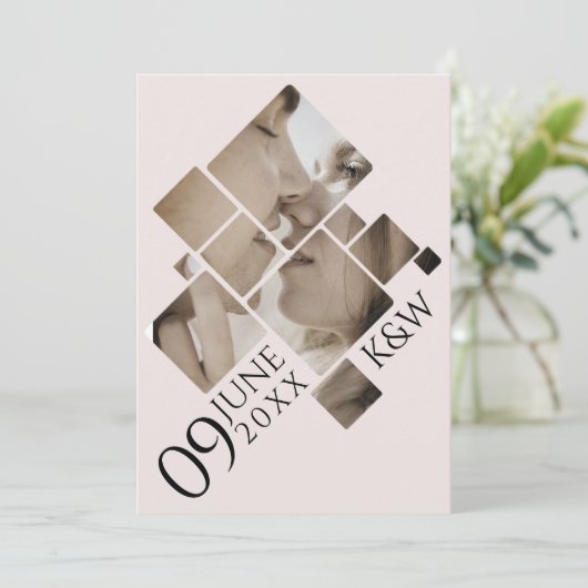 Modern Mozaïek met monogram bruiloft Uitnodiging (Staand voorkant)