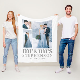 Modern MR. AND MRS. 3 Foto Wedding Keepomwille Fle Fleece Deken