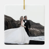 Modern Mr. en Mrs. 2 Foto's Kerstmis Keramisch Ornament (Achterkant)