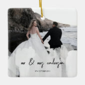 Modern Mr. en Mrs. 2 Foto's Kerstmis Keramisch Ornament (Voorkant)
