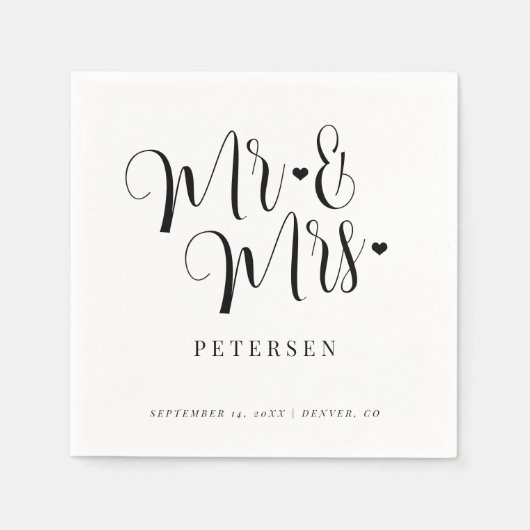 Modern Mr. en Mrs. script elegant bruiloft Servet (Voorkant)