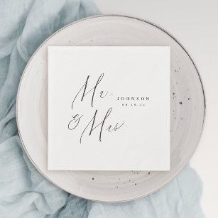 Modern Mr. en Mrs. script minimalistische bruiloft Servet