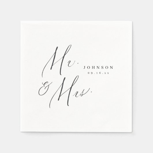 Modern Mr. en Mrs. script minimalistische bruiloft Servet (Voorkant)