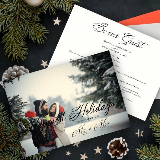 Modern Mr & Mrs Gelukkig Feestdagen kerstpaar Save The Date