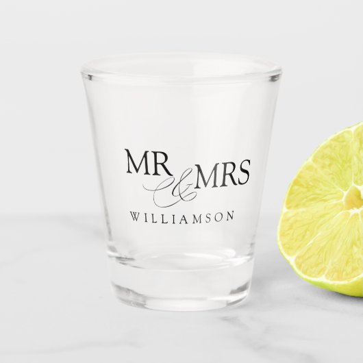 Modern Mr & Mrs Name Shot Glas (Voorkant)