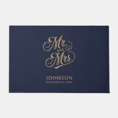 Modern Mr & Mrs Script Paar Familienaam Trouwen Deurmat (Voorkant)