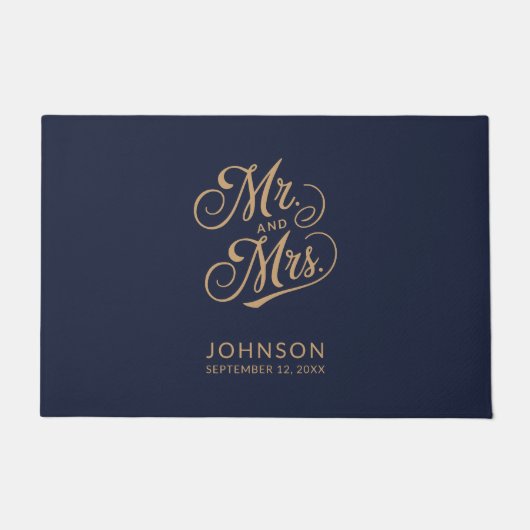 Modern Mr & Mrs Script Paar Familienaam Trouwen Deurmat (Voorkant)