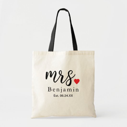 Modern Mrs Black Script Custom Wedding Tote Bag (Voorkant)