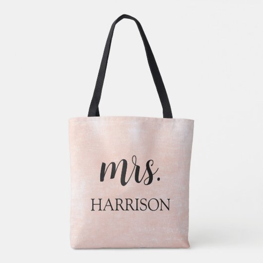 Modern Mrs Bride Pink & Black Script Wedding Tote Bag (Achterkant)