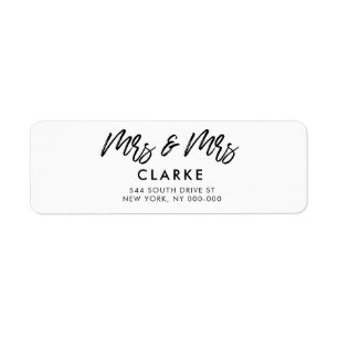 Modern Mrs. & Mrs. lesbian bruiloft return address Etiket