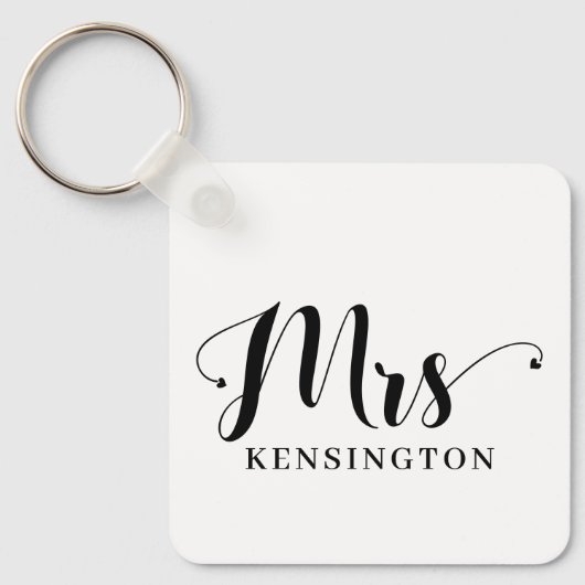 Modern Mrs Pas getrouwd Typografie Foto Metal Sleutelhanger (Voorkant)