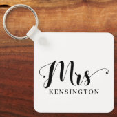 Modern Mrs Pas getrouwd Typografie Foto Metal Sleutelhanger (Voorkant)