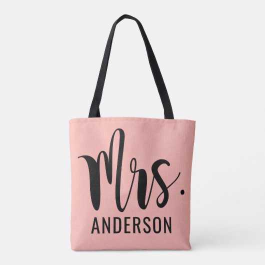 Modern Mrs Pink Black Script Wedding Monogram Tote Bag (Achterkant)