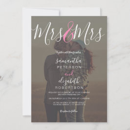 Modern Mrs script roze foto lesbische bruiloft Kaart