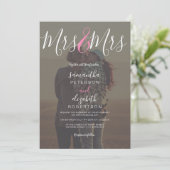 Modern Mrs script roze foto lesbische bruiloft Kaart (Staand voorkant)