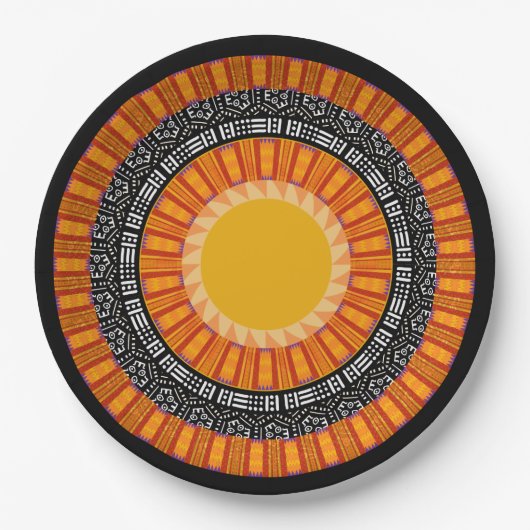 Modern Mudcloth Kente Print Paper Plate Papieren Bordje (Voorkant)
