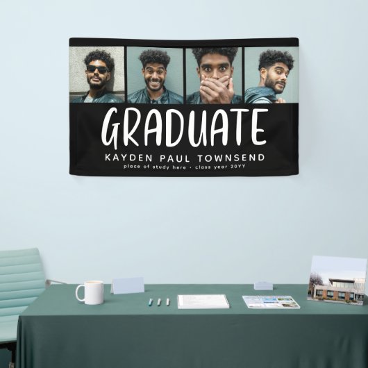 Modern Multi 4 Photo Collage AFSTUDEREN zwart Spandoek (Beurs)