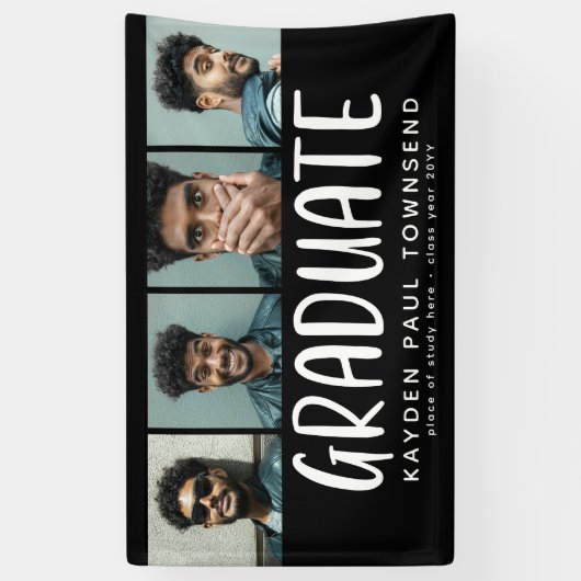 Modern Multi 4 Photo Collage AFSTUDEREN zwart Spandoek (Verticaal)