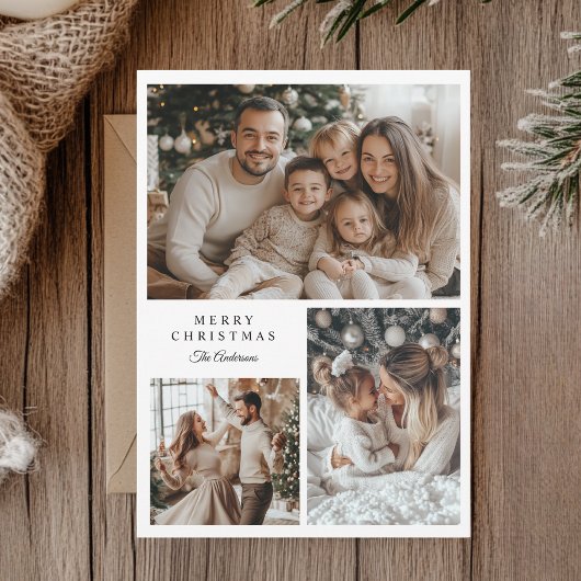Modern Multi Photo Christmas Card | Elegant Family Feestdagenkaart