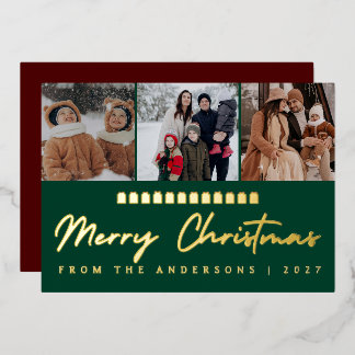 Modern Multi Photo Collage Merry Christmas Folie Feestdagenkaart