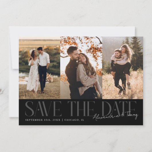Modern Multi Photo Couple's Signature Black Save The Date (Voorkant)