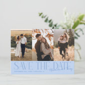 Modern Multi Photo Couple's Signature Icy Blue Save The Date (Staand voorkant)