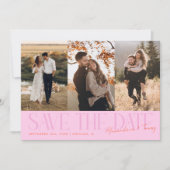 Modern Multi Photo Couple's Signature Orange Pink Save The Date (Voorkant)