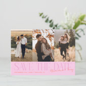 Modern Multi Photo Couple's Signature Orange Pink Save The Date (Staand voorkant)