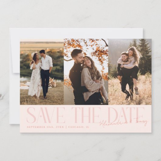 Modern Multi Photo Couple's Signature Peach Save The Date (Voorkant)