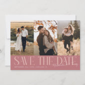 Modern Multi Photo Couple's Signature Pink Save The Date (Voorkant)