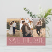 Modern Multi Photo Couple's Signature Pink Save The Date (Staand voorkant)