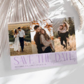 Modern Multi Photo Couple's Signature Purple Save The Date