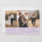 Modern Multi Photo Couple's Signature Purple Save The Date (Voorkant)